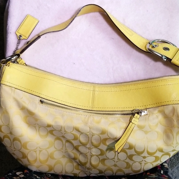 Coach Soho F13741 Pleated Yellow Signature C Jacquard/Leather Hobo Shoulder Bag - Picture 7 of 12